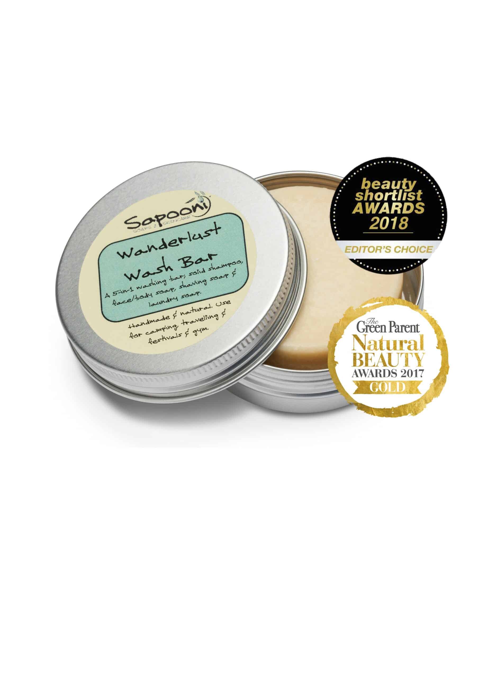Wanderlust Wash Bar Tin with awards