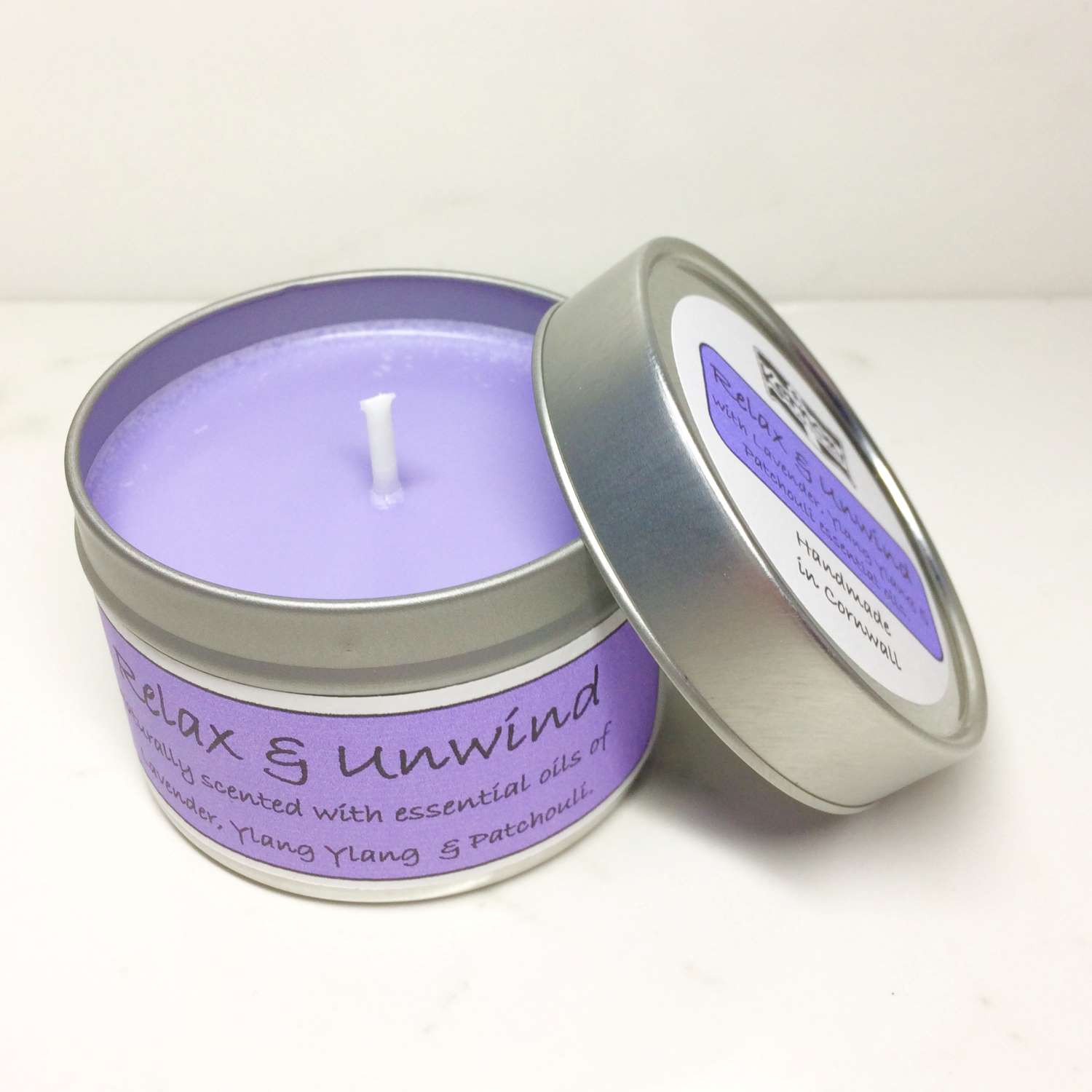 Relax and Unwind Candle with lid off
